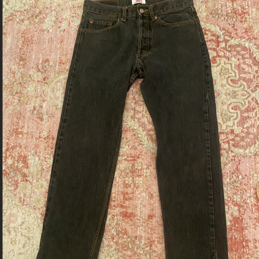 Vintage black levi 501's straight leg button jeans waist:32 Length:30